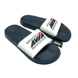 Avia Mens Primary Sandals Slides Rubber Logo White Navy Blue 7